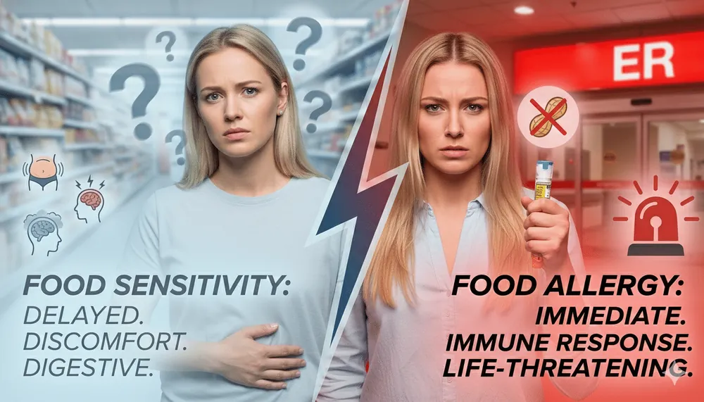 Food sensitivity vs allergy symptoms comparison